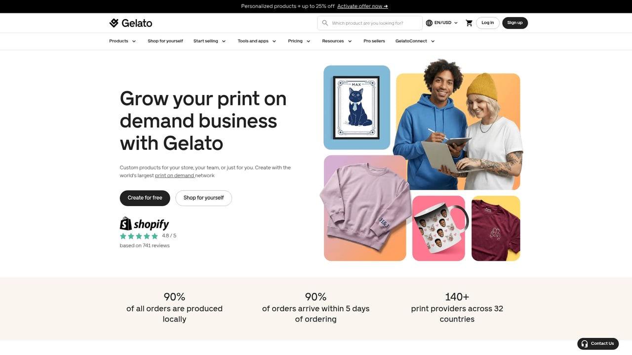 Screenshot of Gelato website