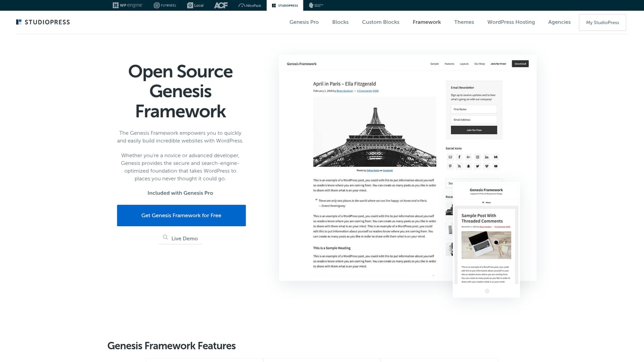 Screenshot of Genesis theme website
