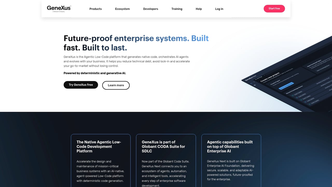 Screenshot of GeneXus website