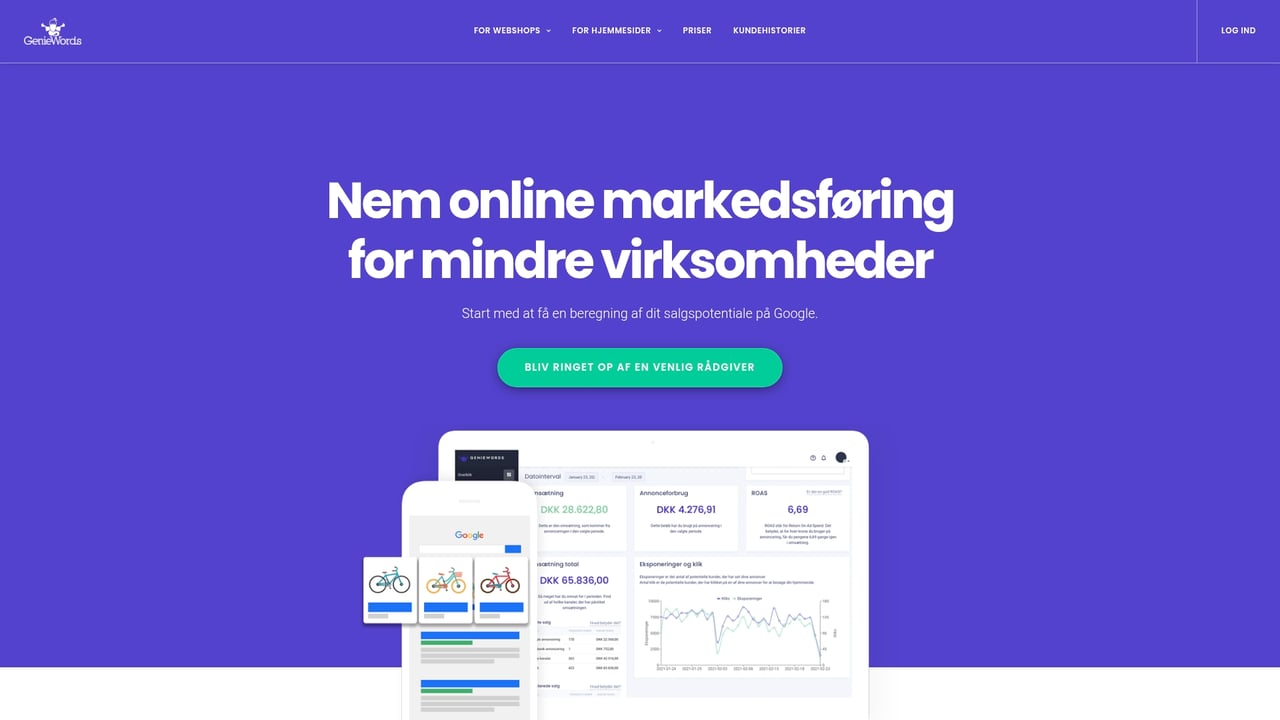 Screenshot of GenieWords website