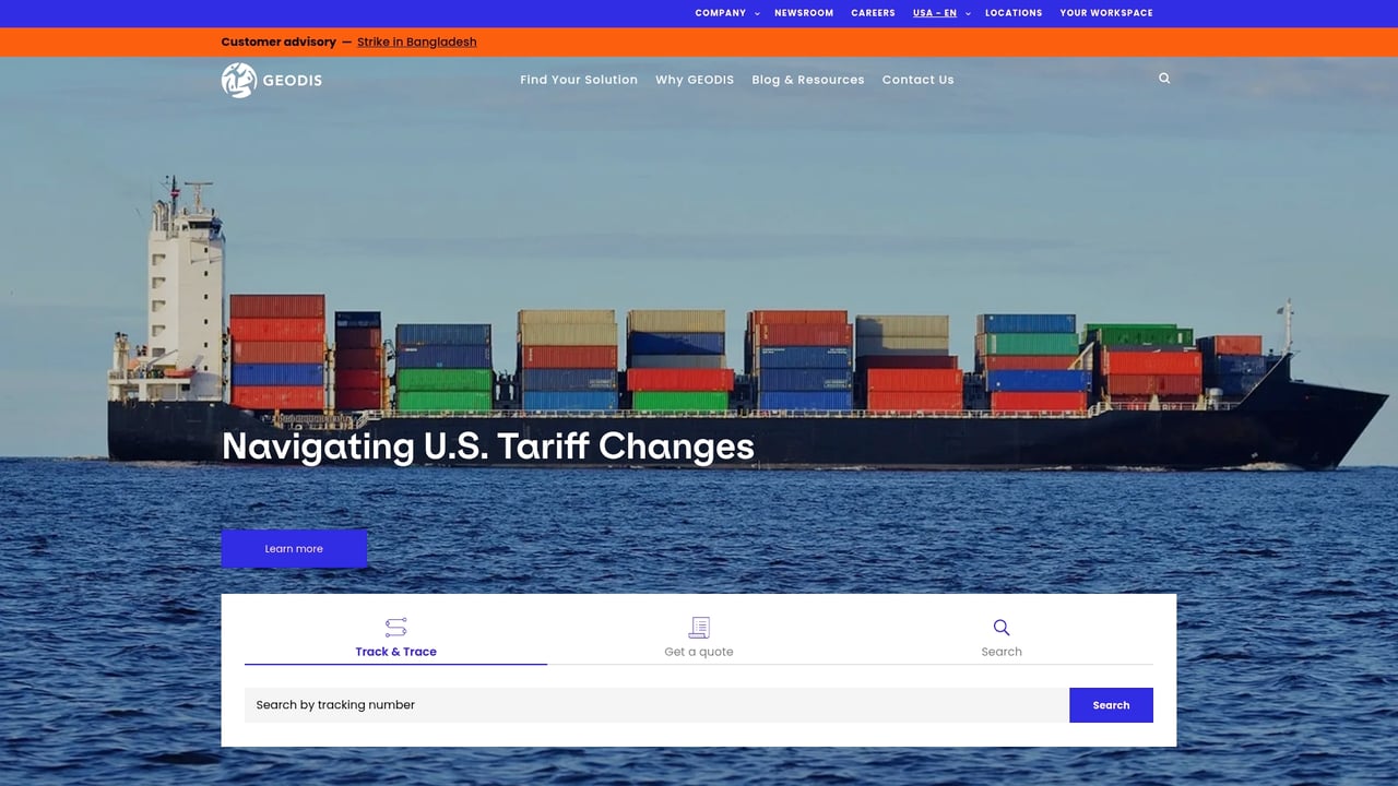 Screenshot of GEODIS website