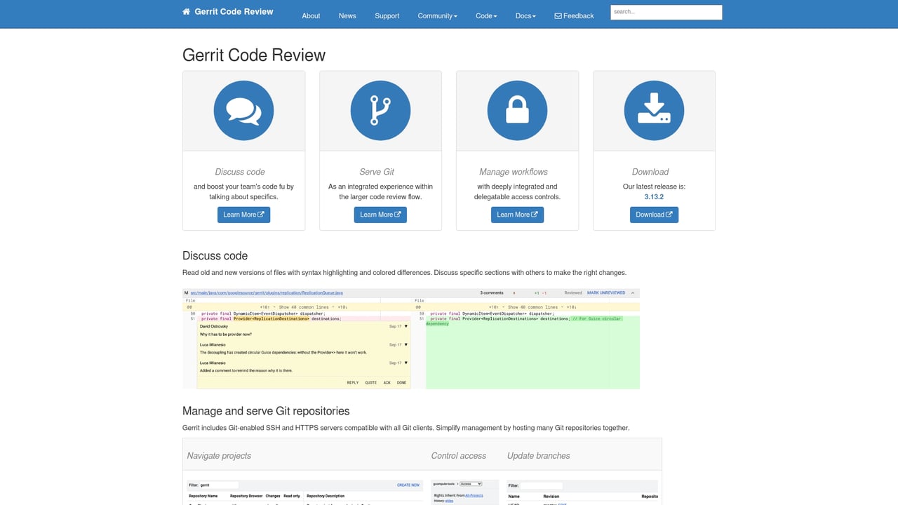 Screenshot of Gerrit website