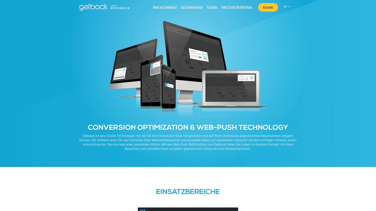 Screenshot of Getback website