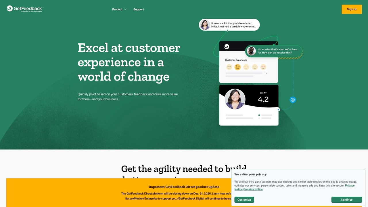 Screenshot of GetFeedback website