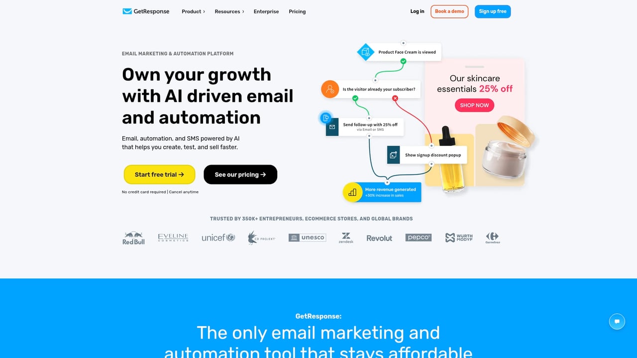 Screenshot of GetResponse website