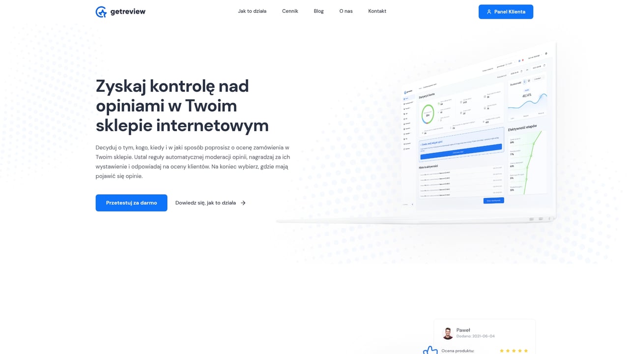 Screenshot of GetReview website