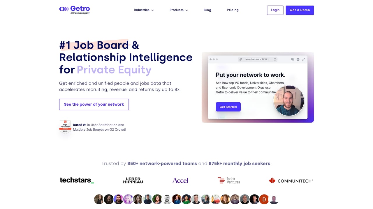Screenshot of Getro website