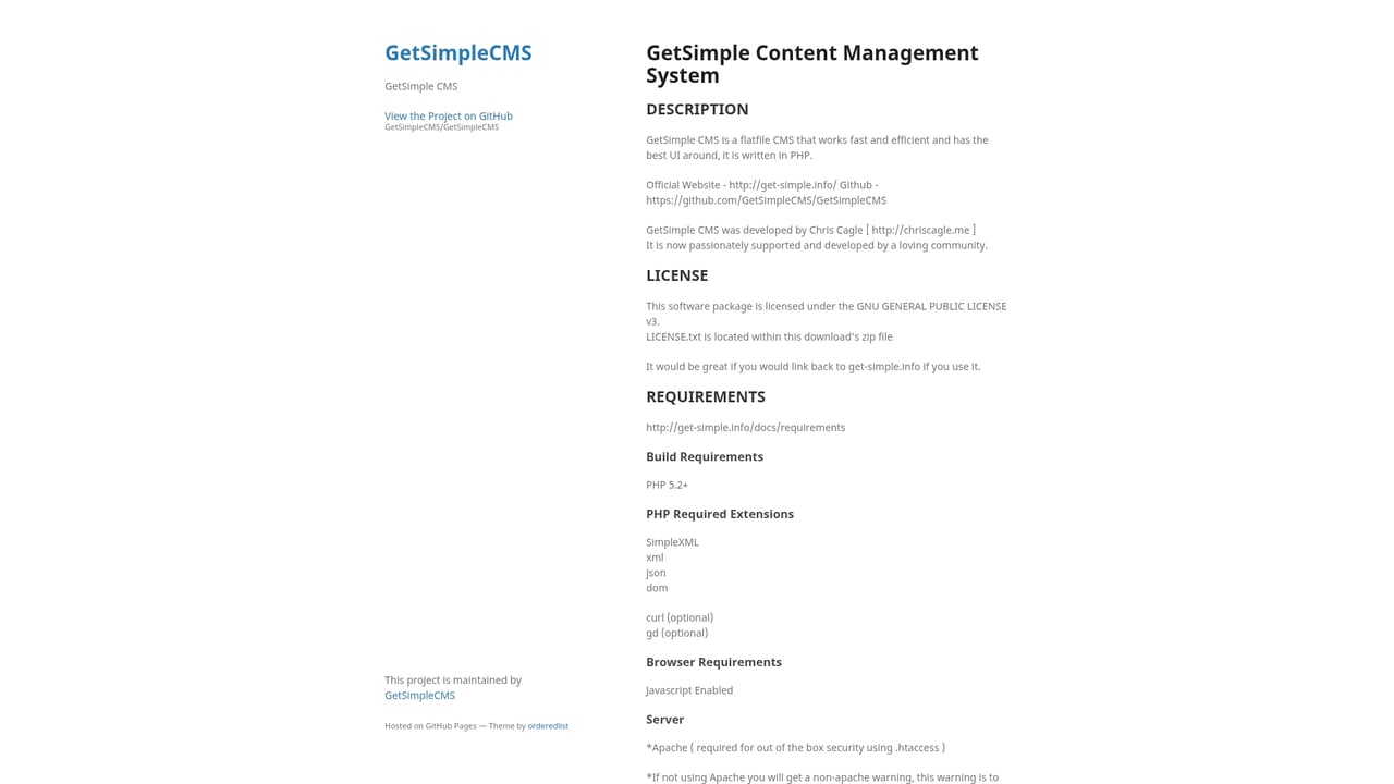 Screenshot of GetSimple CMS website