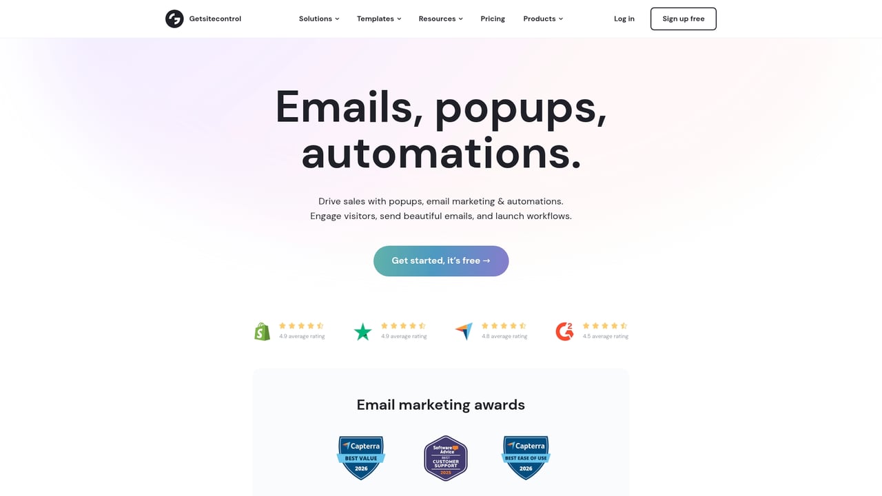 Screenshot of Getsitecontrol website