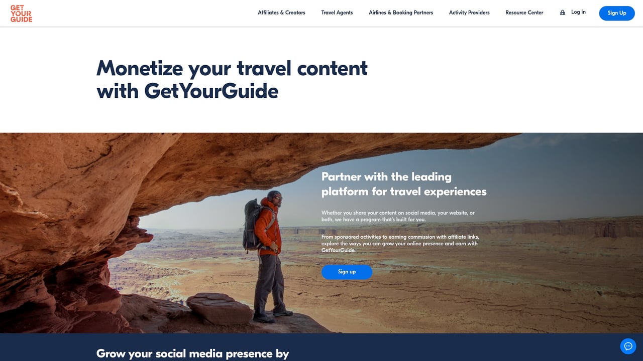 Screenshot of GetYourGuide website