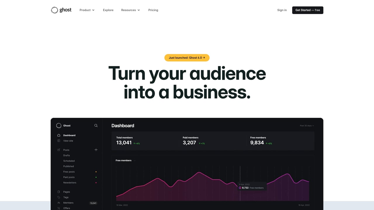 Screenshot of Ghost website