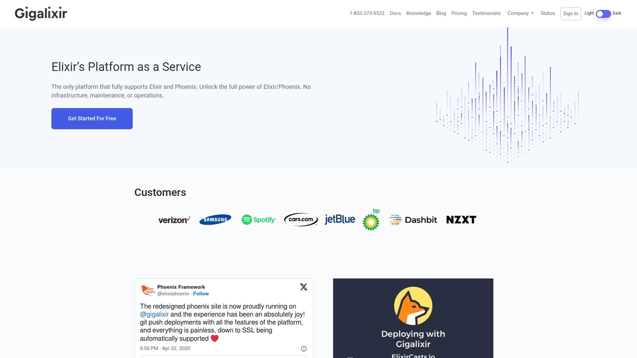 Screenshot of Gigalixir website