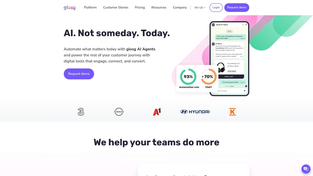 Screenshot of Giosg website