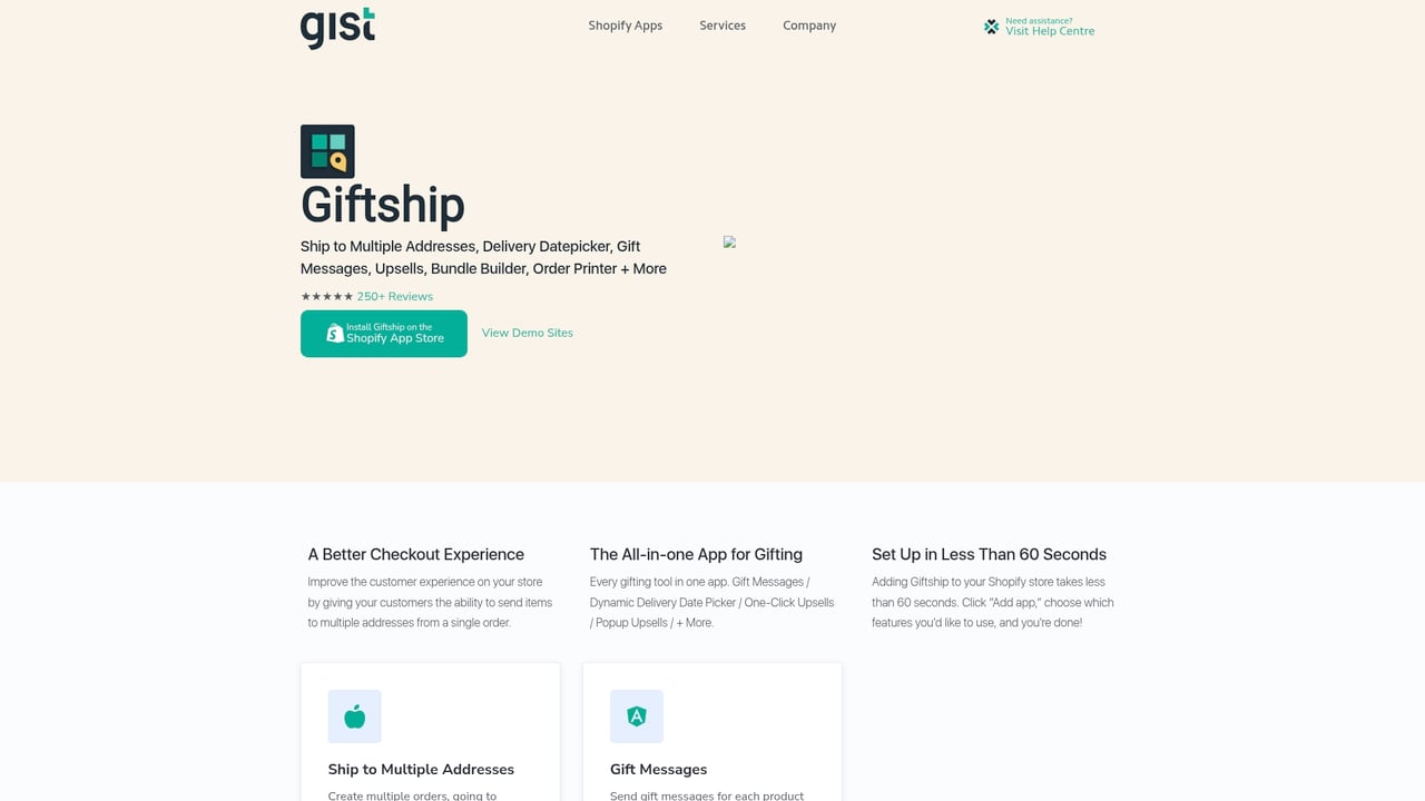 Screenshot of Gist Giftship website