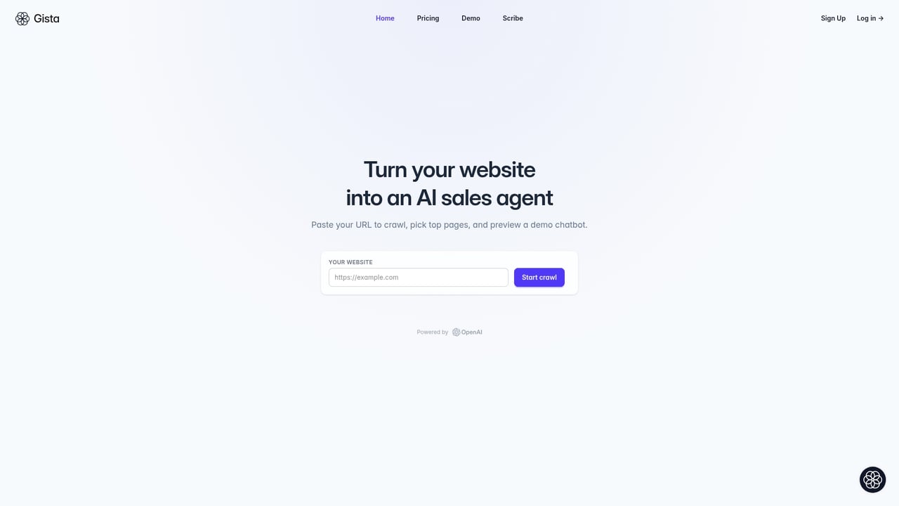 Screenshot of Gista website