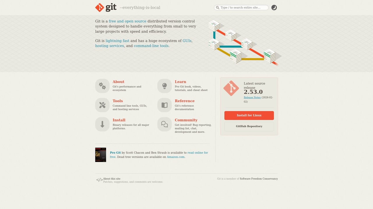 Screenshot of git website