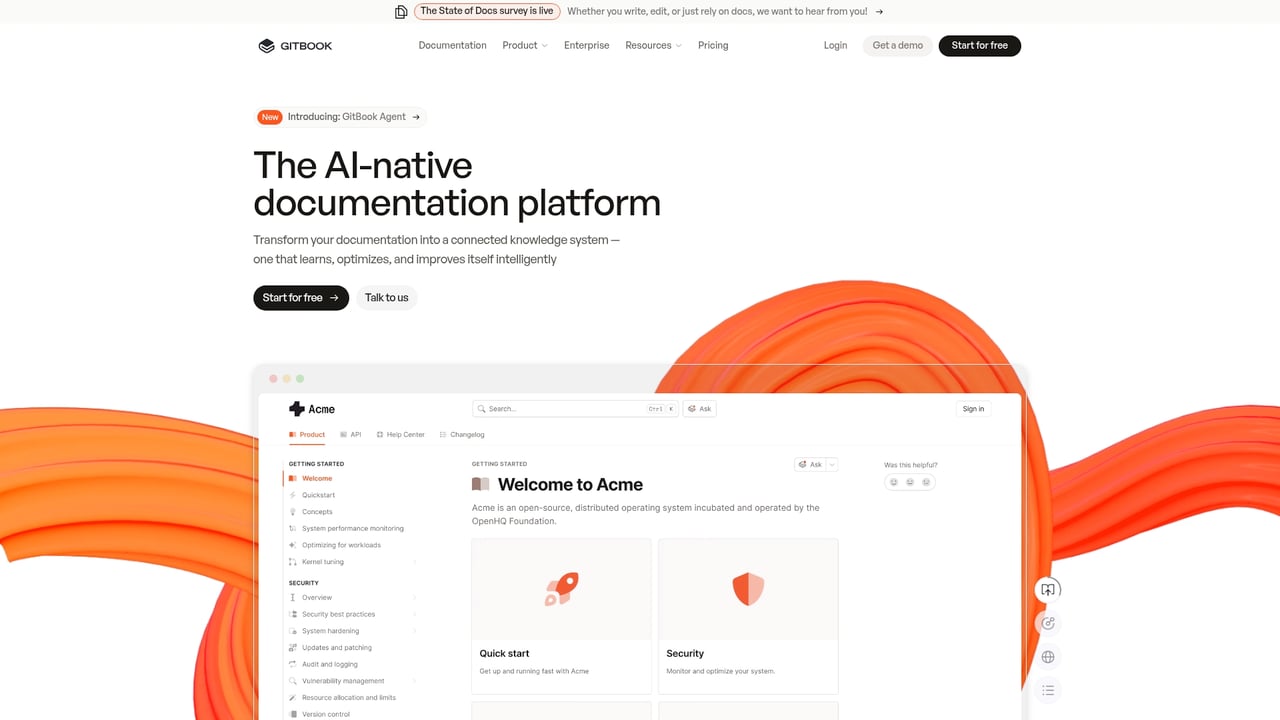 Screenshot of GitBook website