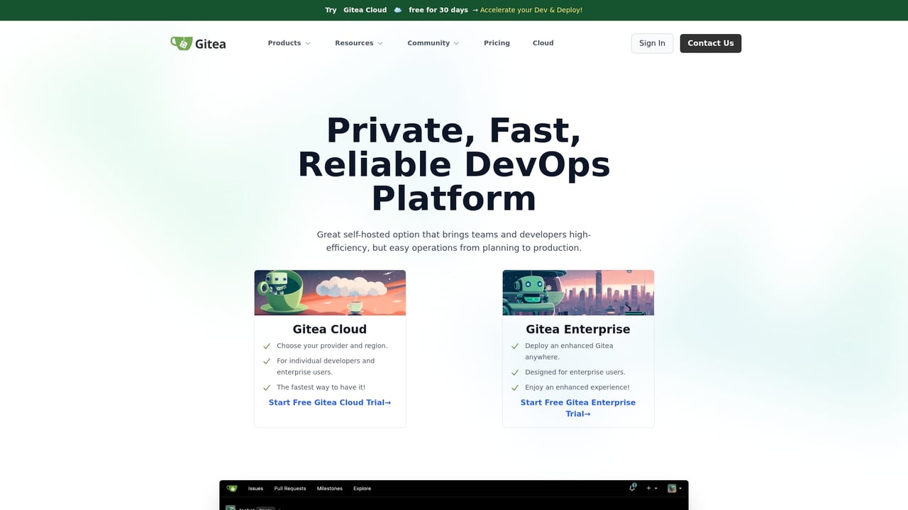 Screenshot of Gitea website
