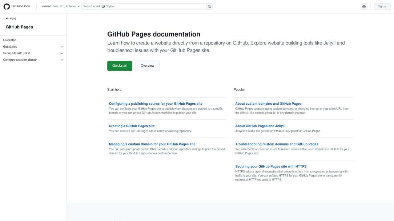 Screenshot of GitHub Pages website
