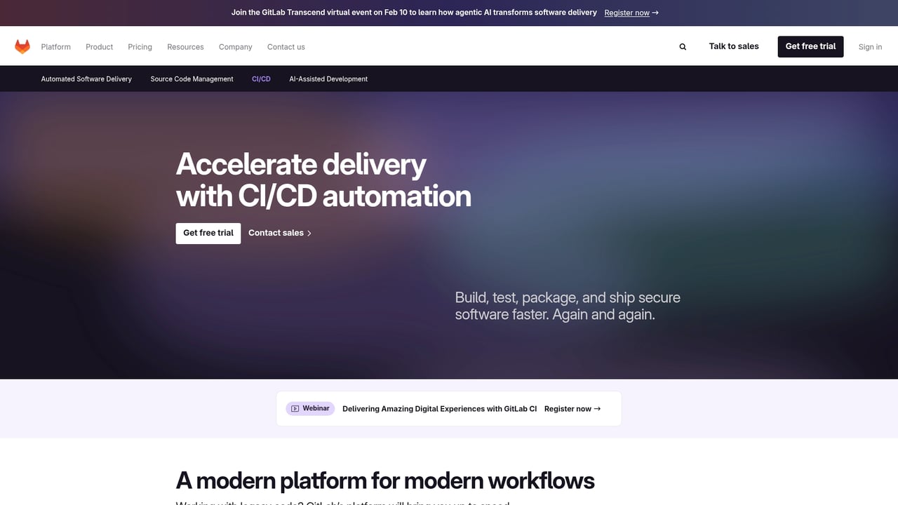 Screenshot of GitLab CI/CD website