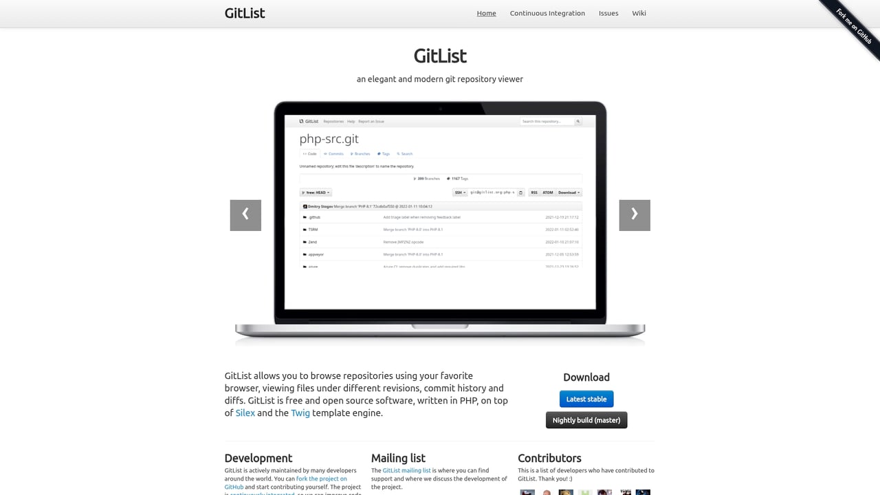 Screenshot of gitlist website