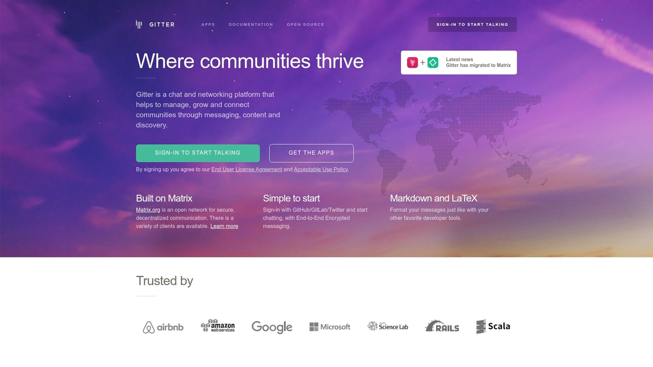Screenshot of Gitter website