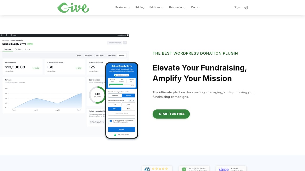 Screenshot of GiveWP website