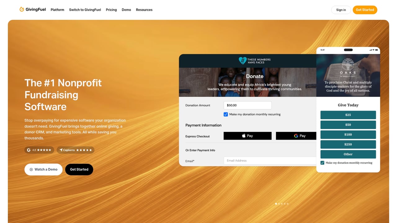 Screenshot of GivingFuel website