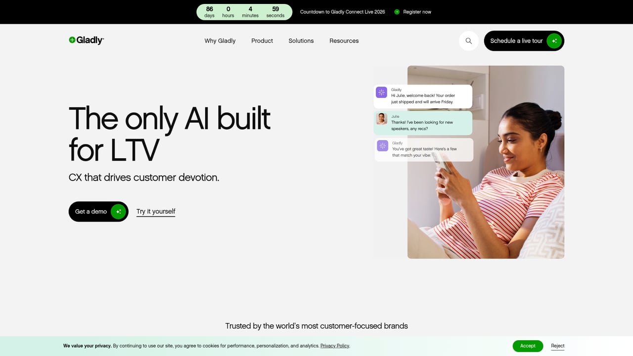 Screenshot of Gladly website