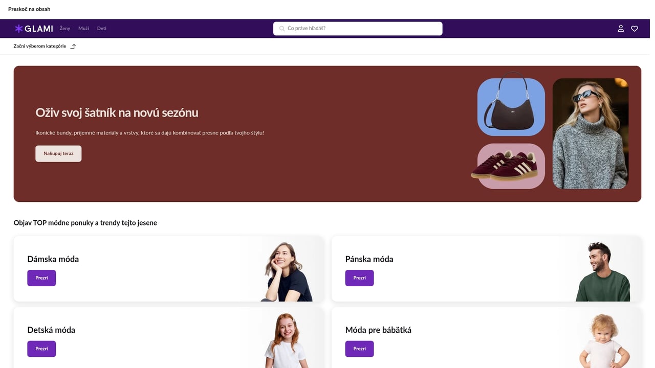 Screenshot of Glami website