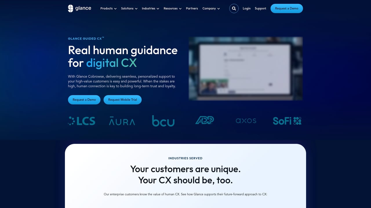 Screenshot of Glance website