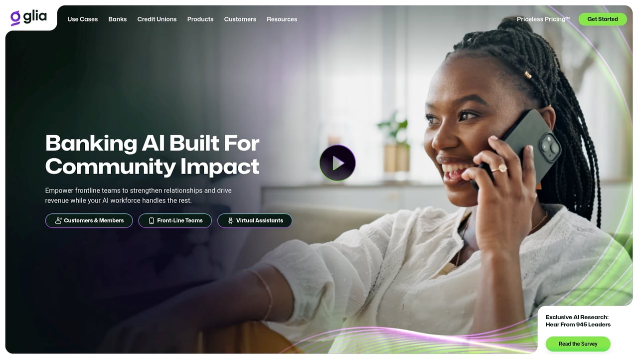 Screenshot of Glia website