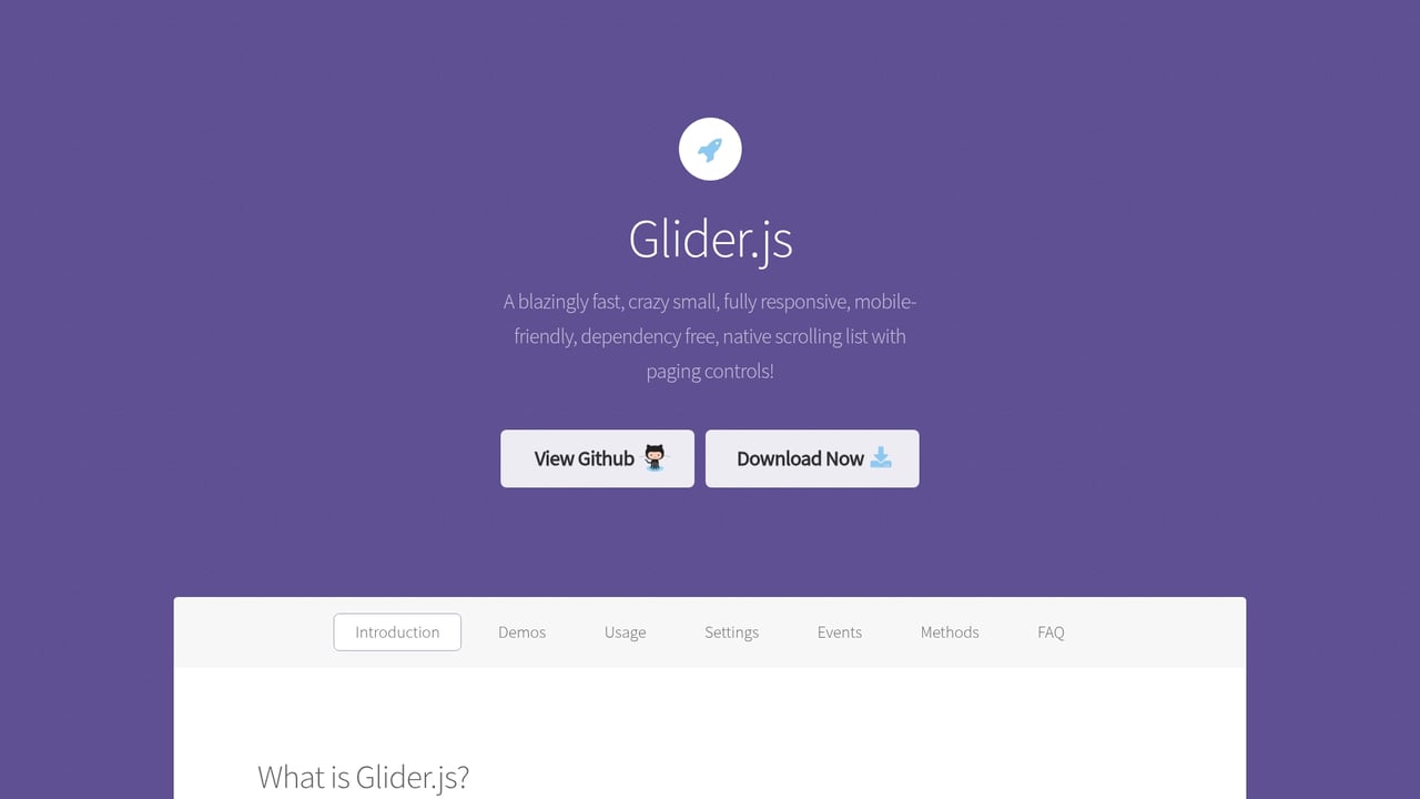 Screenshot of Glider.js website
