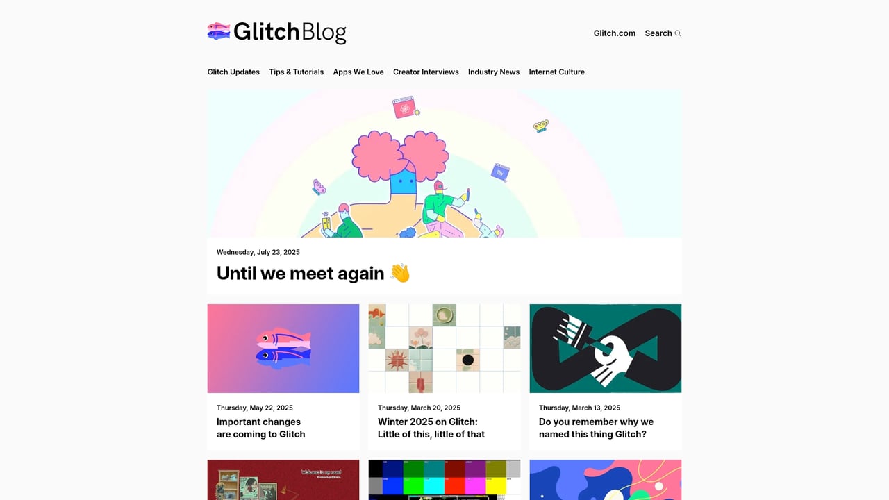 Screenshot of Glitch website