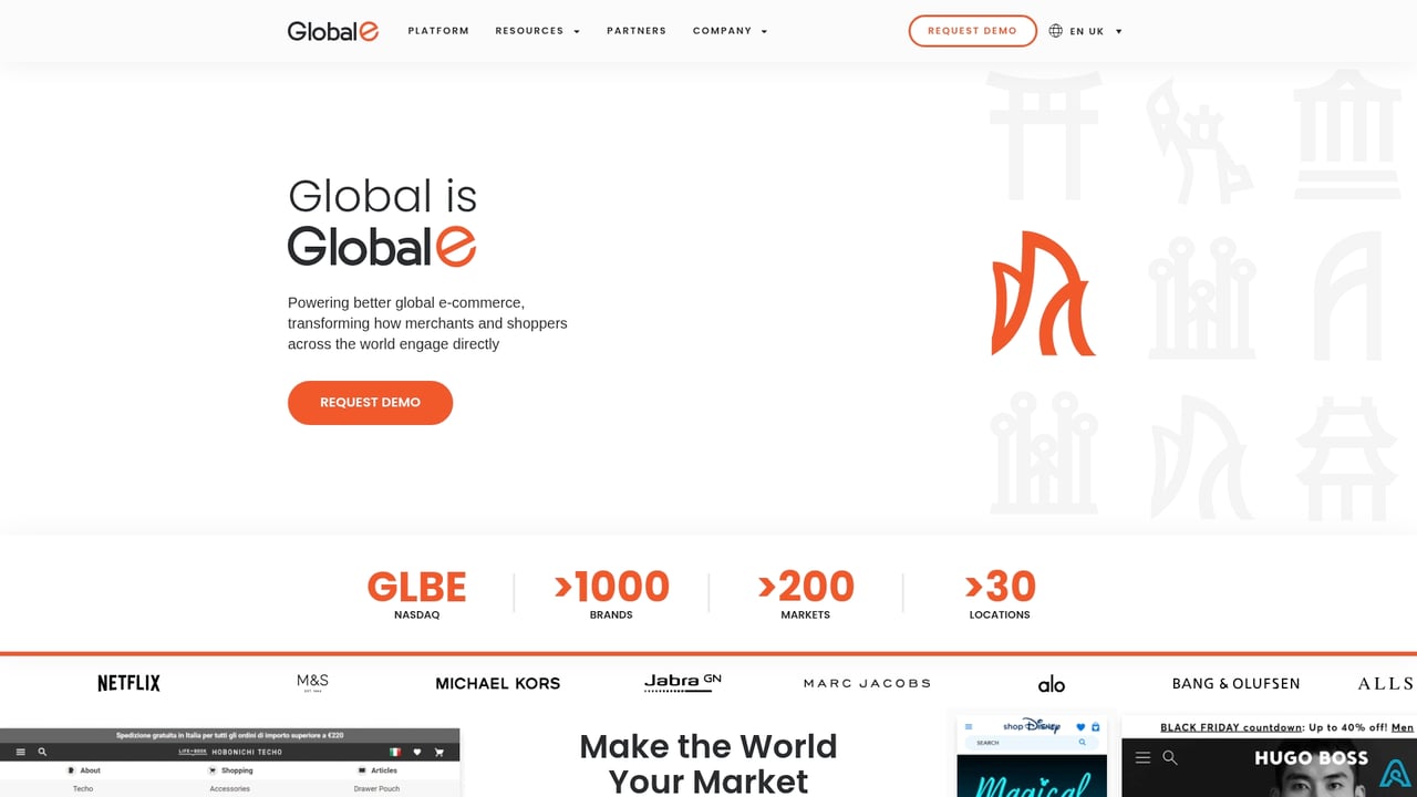 Screenshot of Global-e website