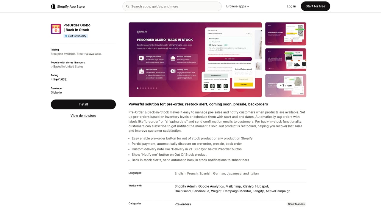 Screenshot of Globo Pre-Order website