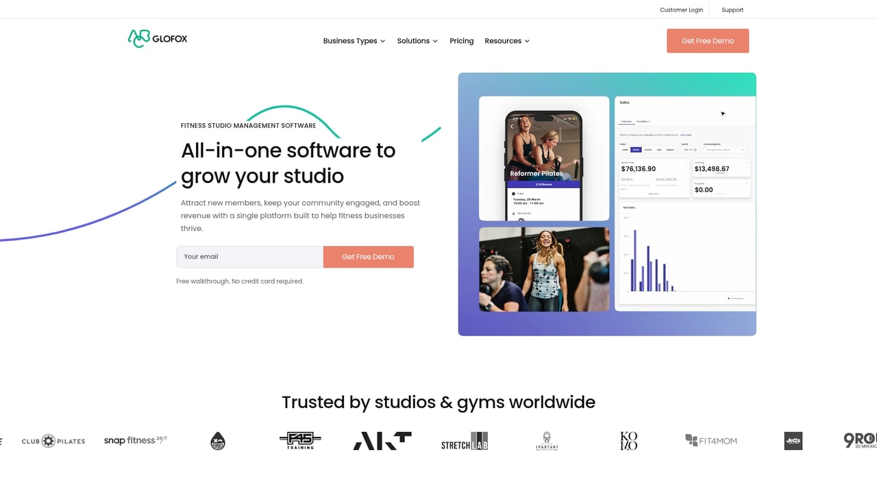 Screenshot of Glofox website