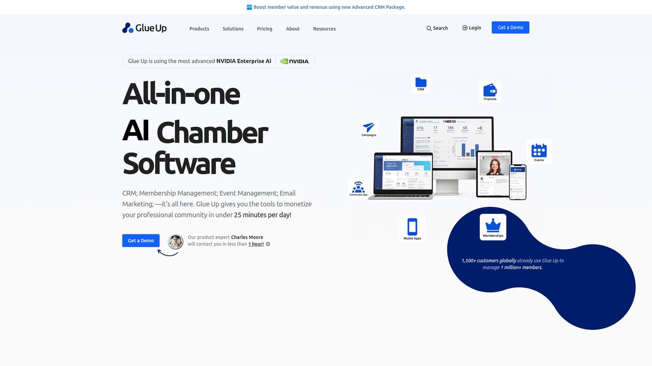 Screenshot of GlueUp website