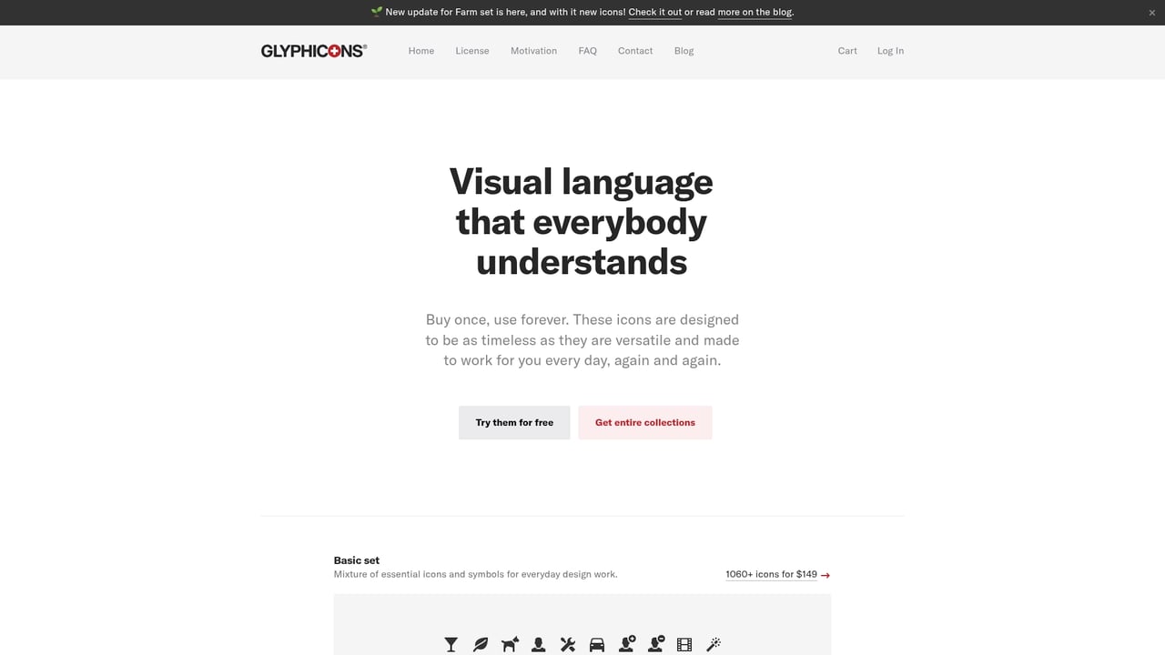 Screenshot of Glyphicons website