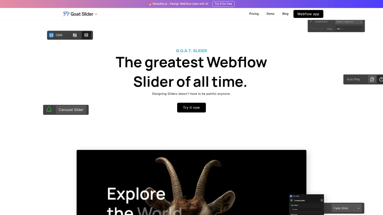 Screenshot of Goat Slider website