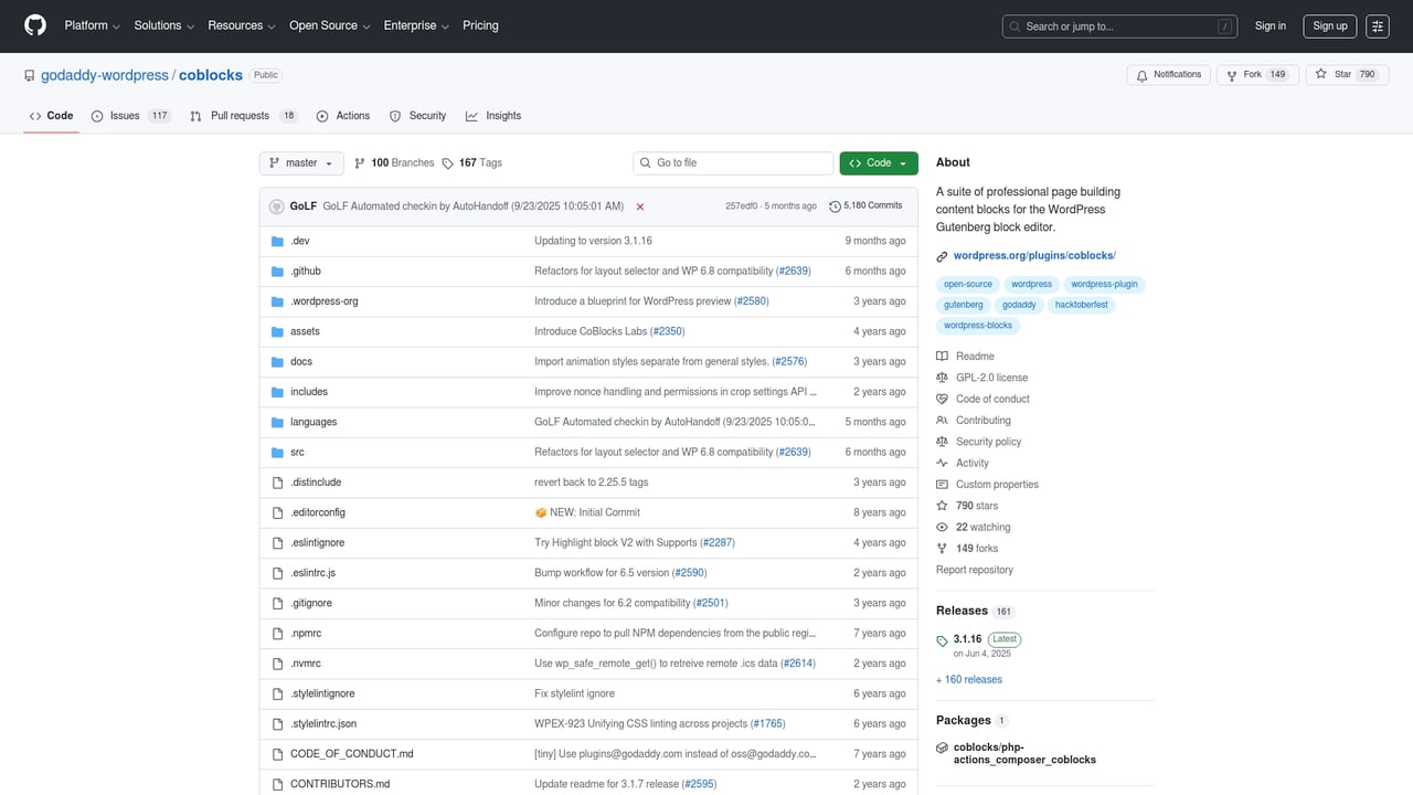 Screenshot of GoDaddy CoBlocks website