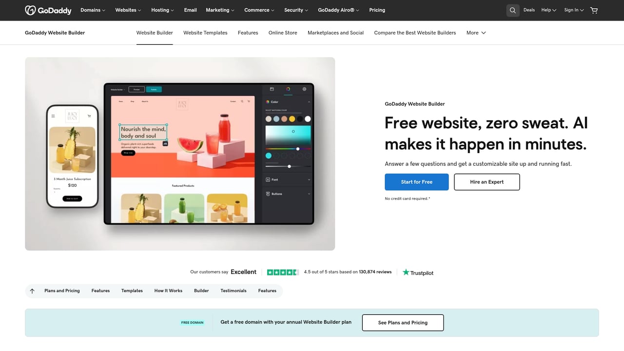 Screenshot of GoDaddy Website Builder website
