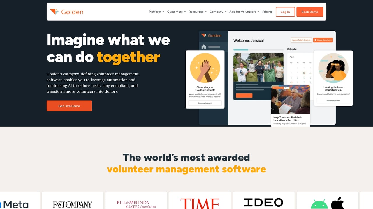 Screenshot of Golden Volunteer website