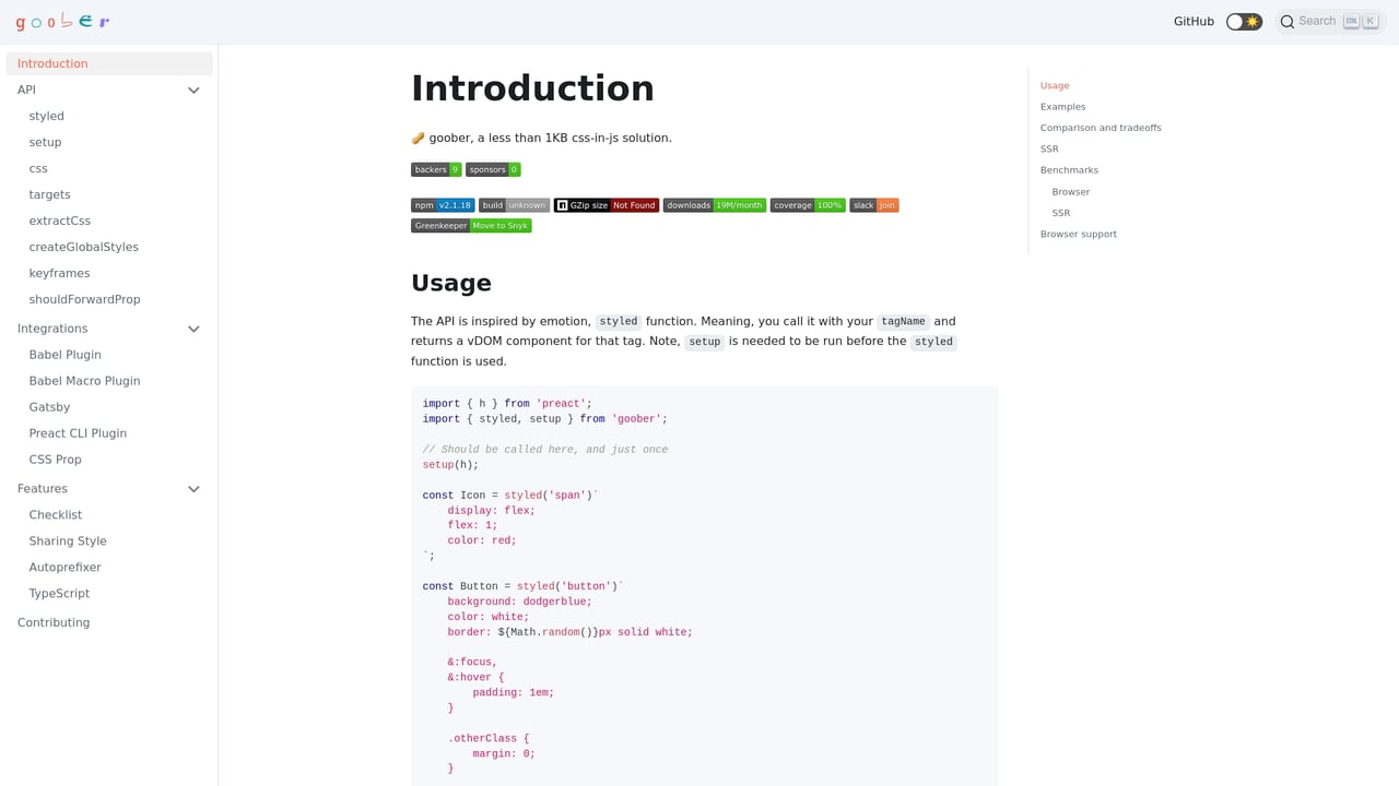 Screenshot of Goober website