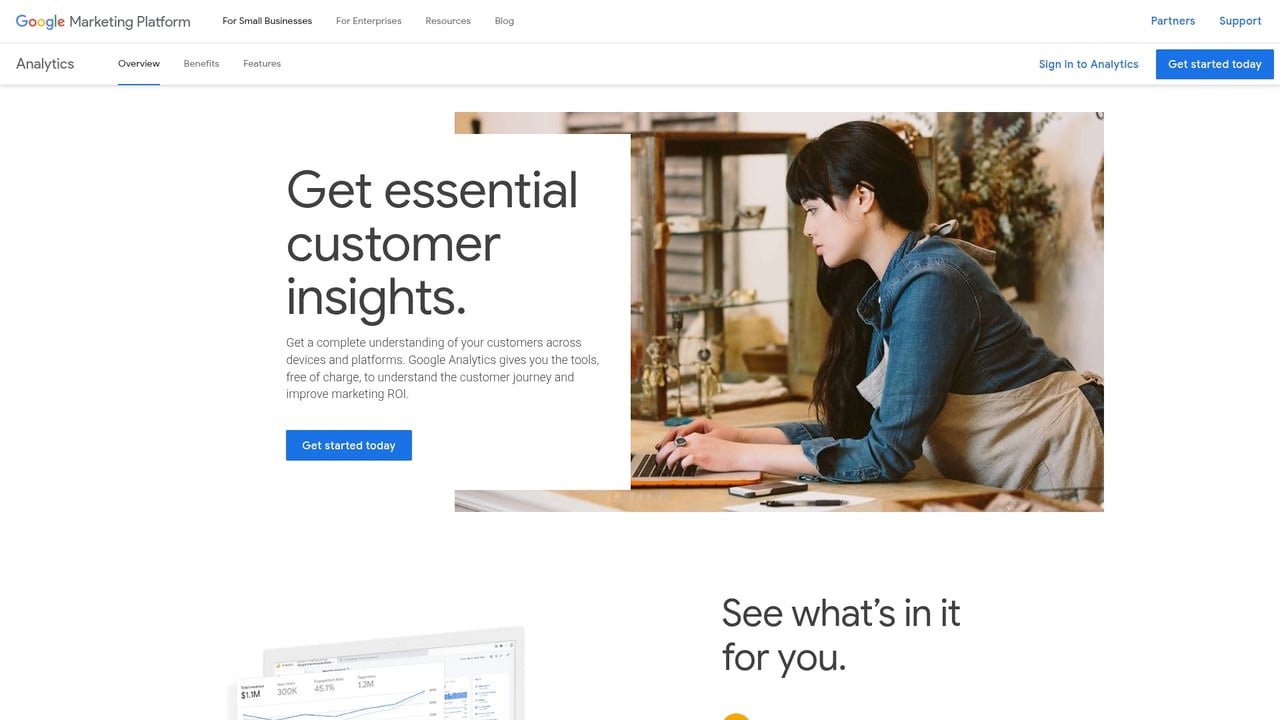 Screenshot of Google Analytics website