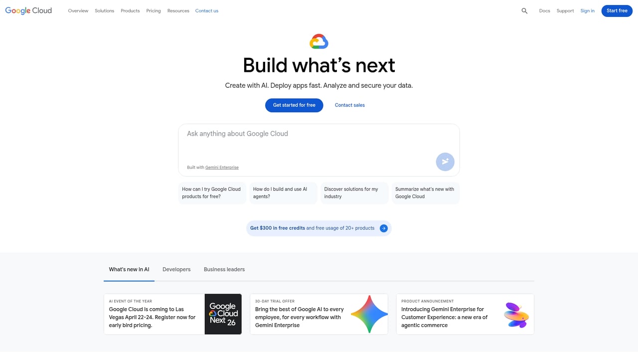 Screenshot of Google Cloud website