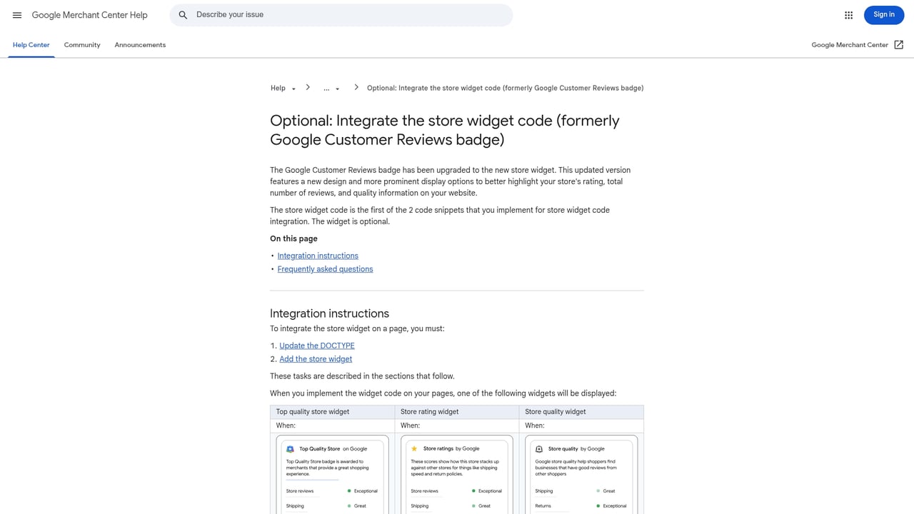 Screenshot of Google Customer Reviews website