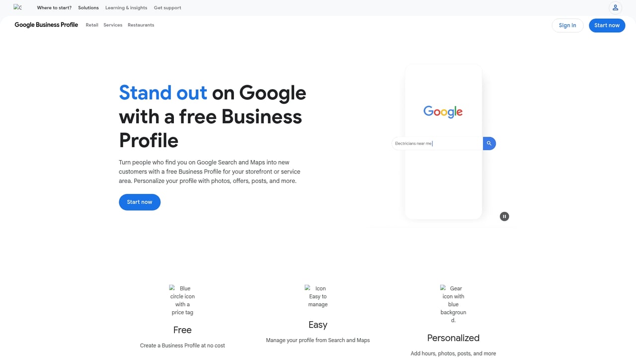 Screenshot of Google My Business website