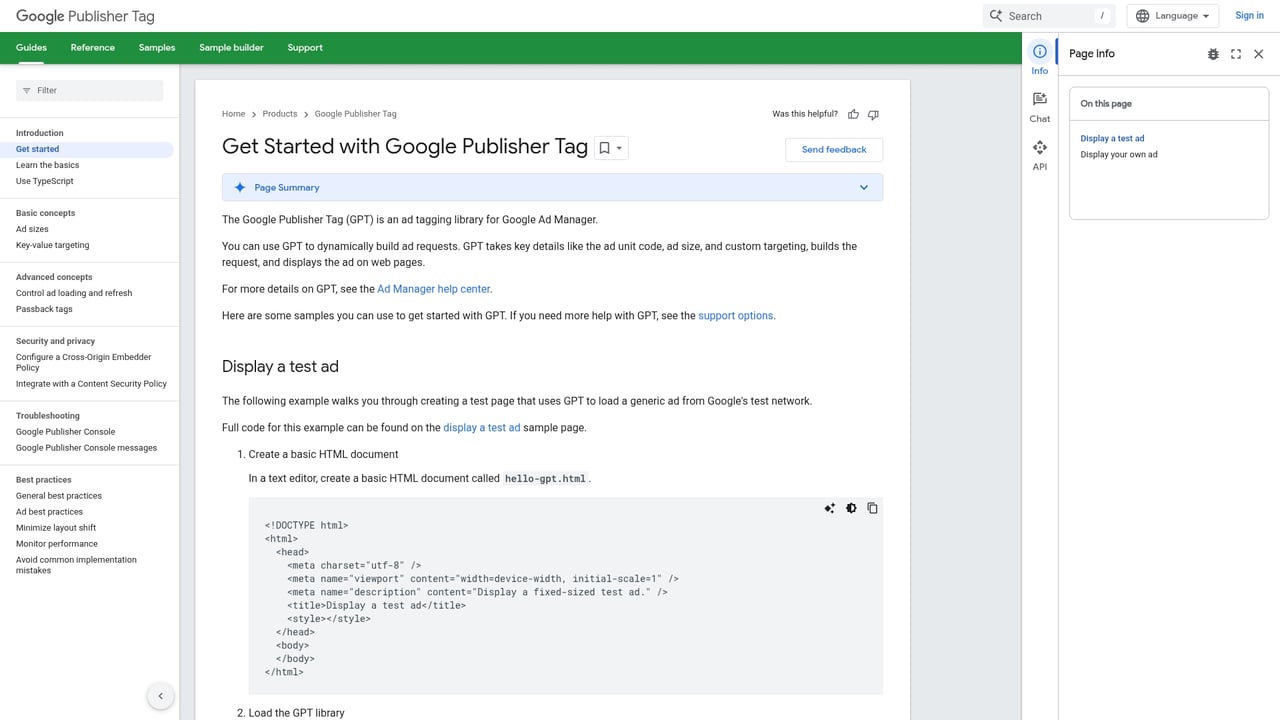 Screenshot of Google Publisher Tag website