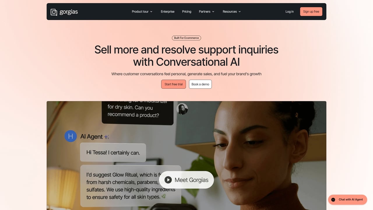 Screenshot of Gorgias website